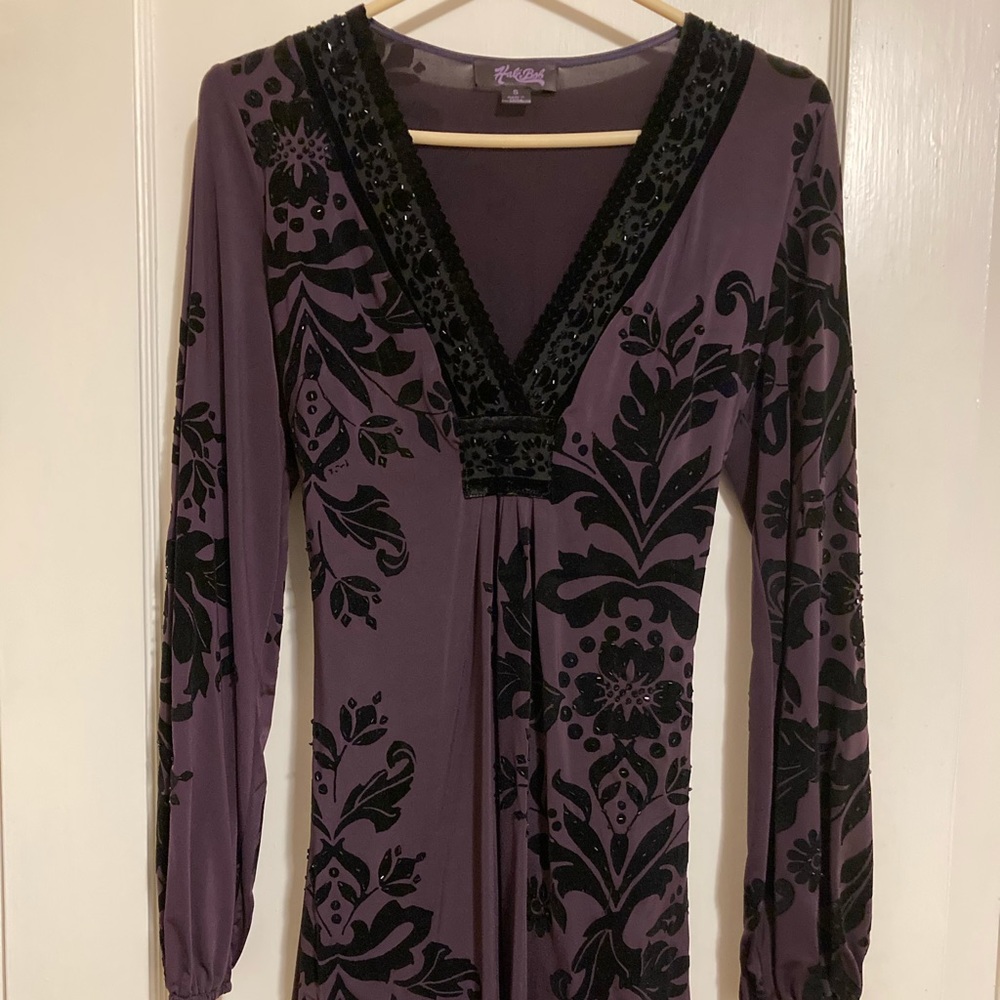 Hale Bob purple and black mini dress
